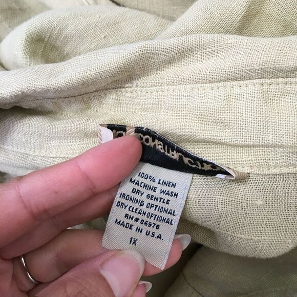 NU Construction 100% Linen Boho Lagenlook Ling Sleeves Button Up Shirt Size 1X - Picture 11 of 12